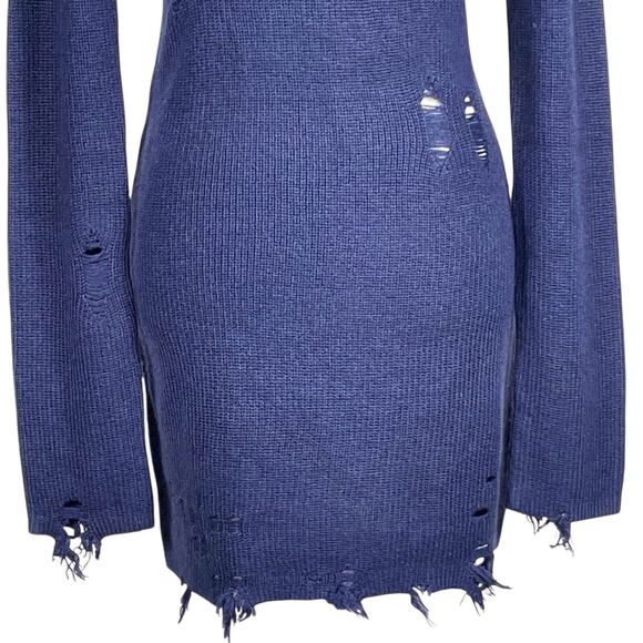 NWT LOVERS & FRIENDS Keeney Distressed Sweater Mini Dress Size M Navy Wool Blend - Picture 6 of 16